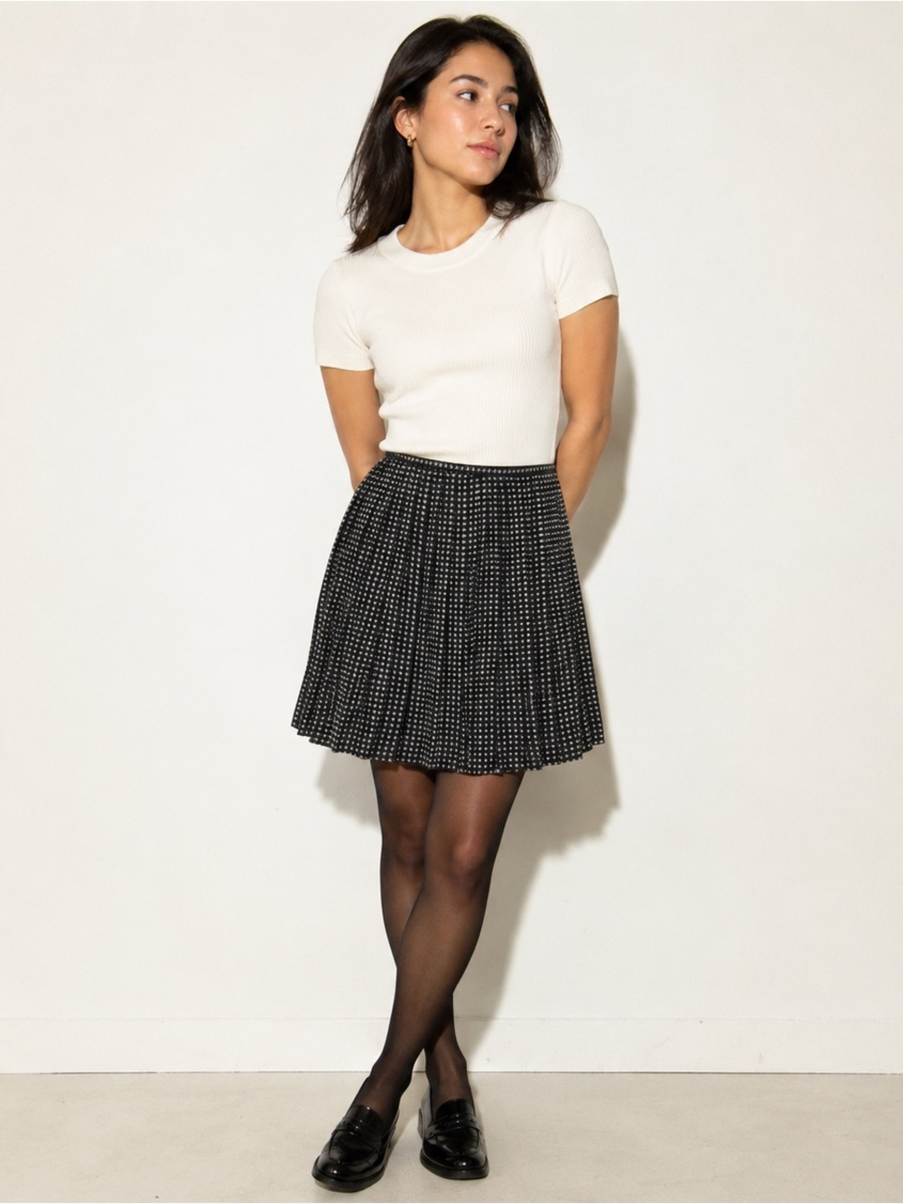 Madewell Black Cream Geometric Pleated Chiffon Mini Skirt Size 6